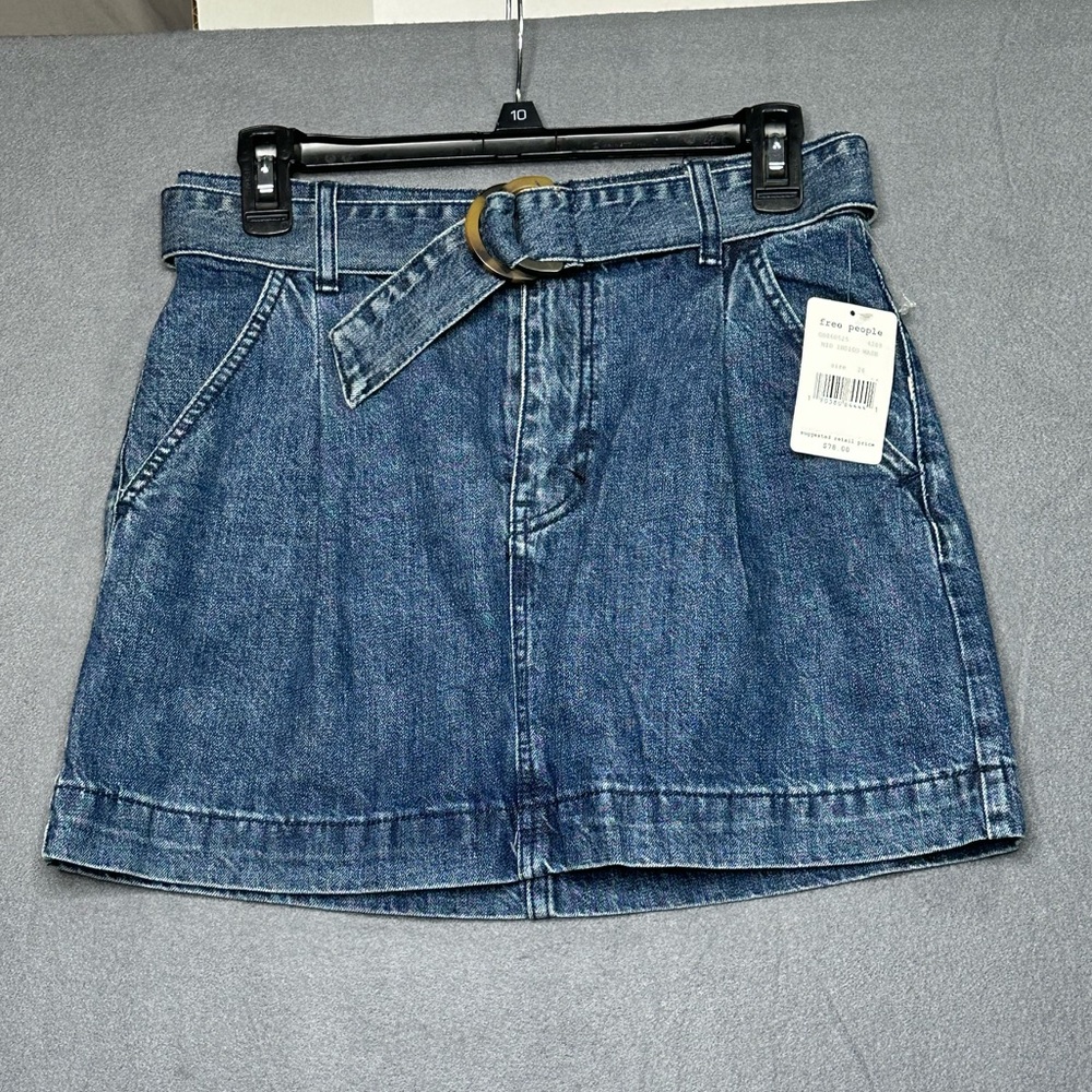 We The Free Denim Belted A-Line Mini Skirt Size 26 BNWT
